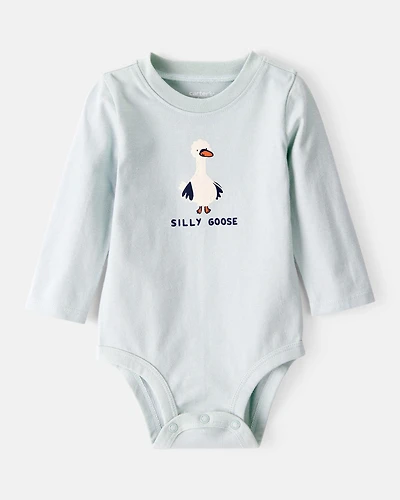 Baby Silly Goose Cotton Long-Sleeve Graphic Bodysuit - Blue