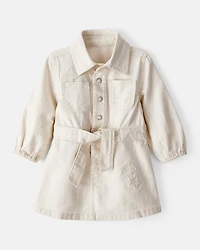 Baby Girl Embroidered Cotton Long-Sleeve Dress - White