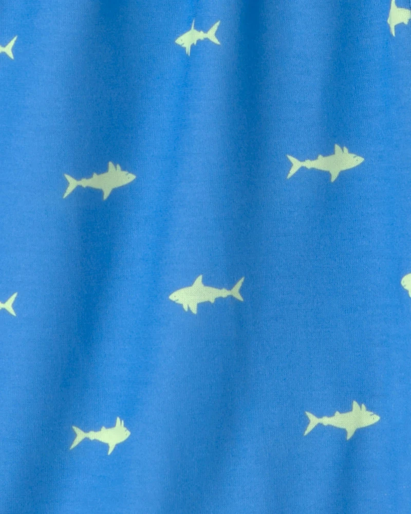 Boys Shark Short-Sleeve Loose Fit 2-Piece Pajama Set - Grey/Blue