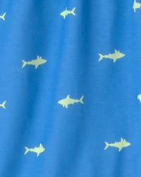 Boys Shark Short-Sleeve Loose Fit 2-Piece Pajama Set - Grey/Blue