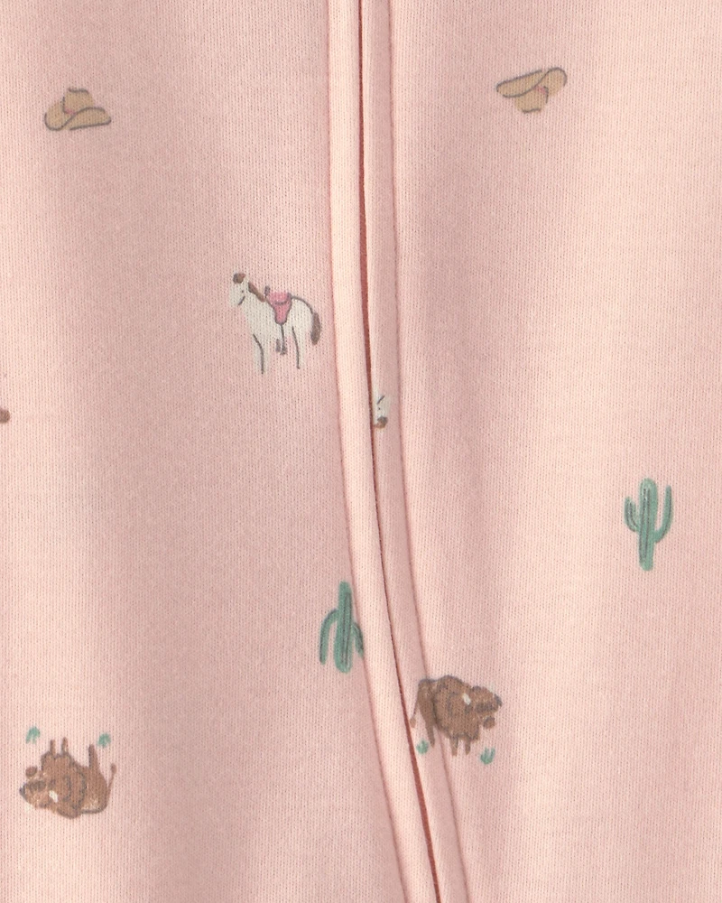 Baby Girl Western 100% Cotton 2-Way Zip Sleep & Play Pajamas - Pink