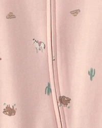Baby Girl Western 100% Cotton 2-Way Zip Sleep & Play Pajamas - Pink