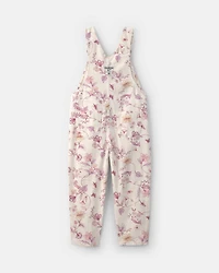 Toddler Girl Floral Overalls - Ivory