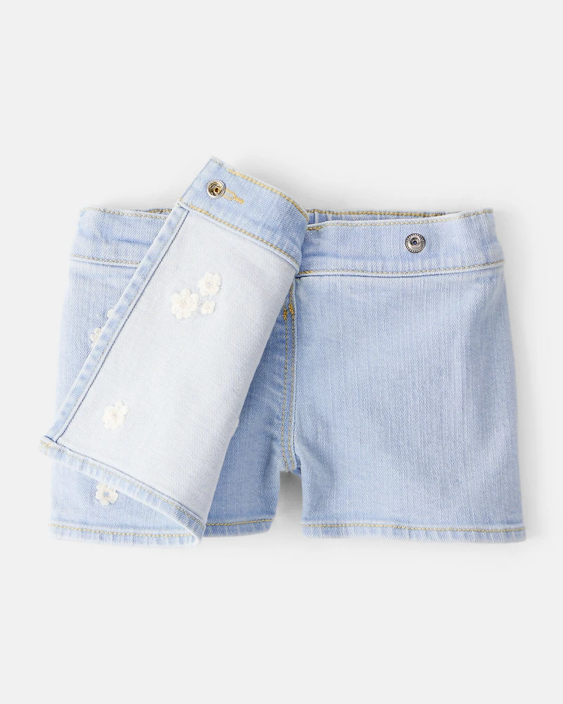 Baby Girl 2-Piece Button-Up Sleeveless Vest & Embroidered Denim Skort Set - Cream/Blue