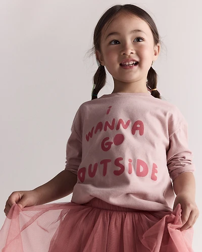 Toddler Girl 'I Wanna Go Outside' Long-Sleeve Relaxed Graphic Tee - Light Pink