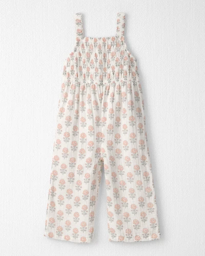 Toddler Girl Organic Cotton Gauze Jumpsuit in Rosebud Petal Print