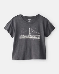 Girls Paris Cotton Short-Sleeve Graphic Tee - Grey