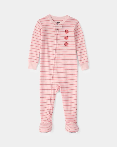 Baby Girl Ladybug Striped 100% Cotton Snug Fit 1-Piece Pajama - Pink