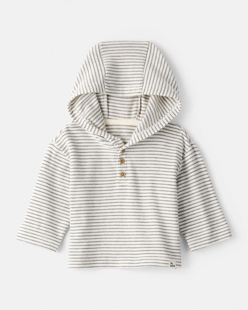 Baby Boy Long-Sleeve Striped Hooded Top - Grey