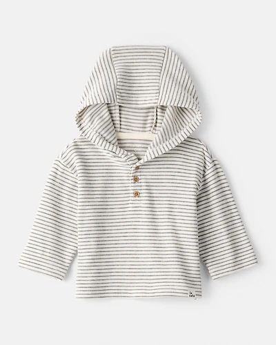 Baby Boy Long-Sleeve Striped Hooded Top - Grey