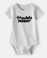 Baby Boy 'Trouble Maker' Short-Sleeve Graphic Bodysuit - Grey