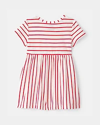 Baby Girl Striped Short-Sleeve Dress - Red/Ivory
