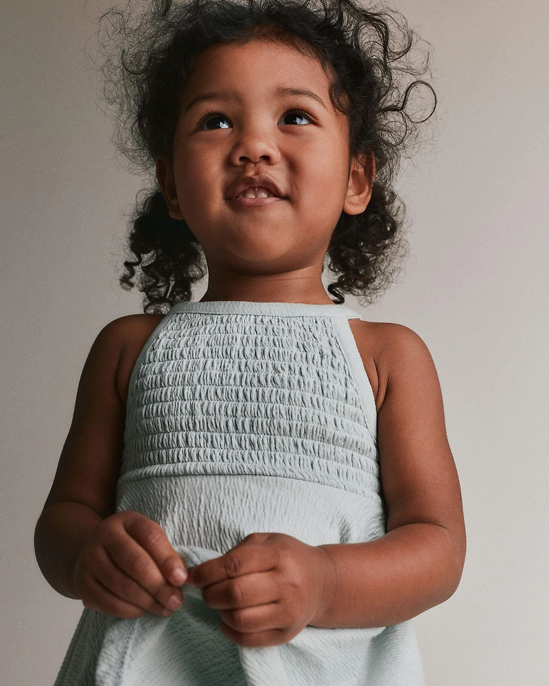 Toddler Girl Smocked Peplum Top - Light Blue