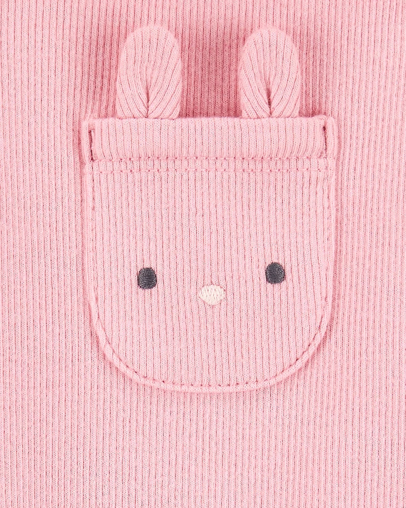 Baby 2-Piece Floral Bunny Long-Sleeve Tee & Coverall Set - Pink