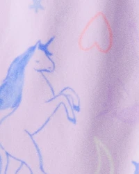 Girls Unicorn Print Loose Fit Long-Sleeve Zip-Up 1-Piece Pajamas - Purple