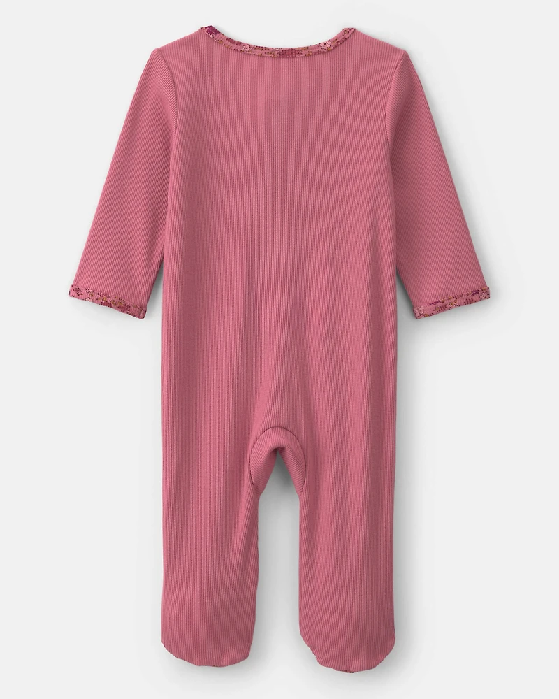 Baby Girl Floral Cotton 2-Way Zip Sleep & Play Pajamas - Pink