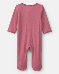 Baby Girl Floral Cotton 2-Way Zip Sleep & Play Pajamas - Pink