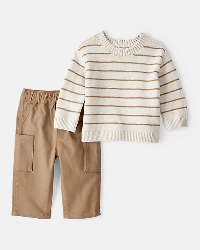 Baby Boy 2-Piece Long-Sleeve Tee & Pant Set - Ivory/Brown