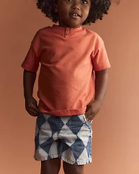 Toddler Boy Bermuda Short in Diamond Denim Print