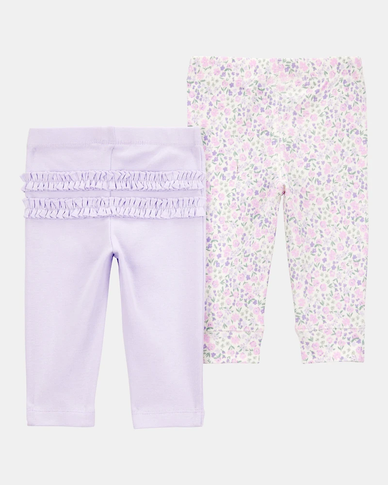 Baby Girl 2-Pack Floral Pull-On Pants - Purple