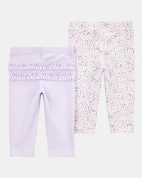 Baby Girl 2-Pack Floral Pull-On Pants - Purple