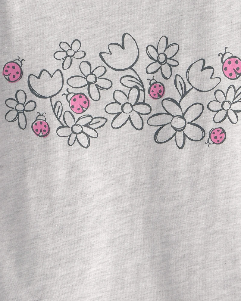 Toddler Girl Ladybug Floral Graphic Tee - Grey