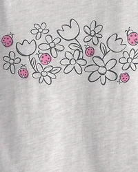 Toddler Girl Ladybug Floral Graphic Tee - Grey