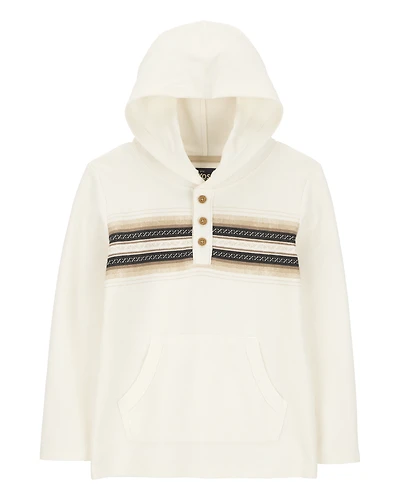 Kid Long-Sleeve Striped Hooded Pullover - Cream