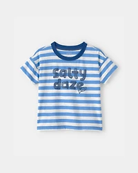 Toddler Boy 2-Piece 'Salty Daze' Striped Graphic Tee & Shorts Set - Blue/White/Red