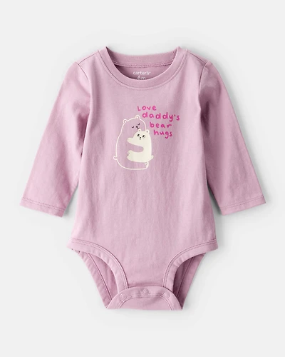 Baby Girl Bear Hugs Long-Sleeve Graphic Bodysuit - Pink