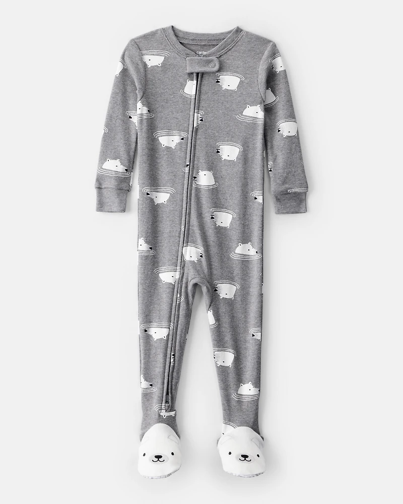 Baby Boy Polar Bear Cotton Snug Fit 2-Way Zip Footie 1-Piece Pajamas - Grey