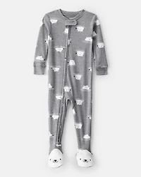 Baby Boy Polar Bear Cotton Snug Fit 2-Way Zip Footie 1-Piece Pajamas - Grey