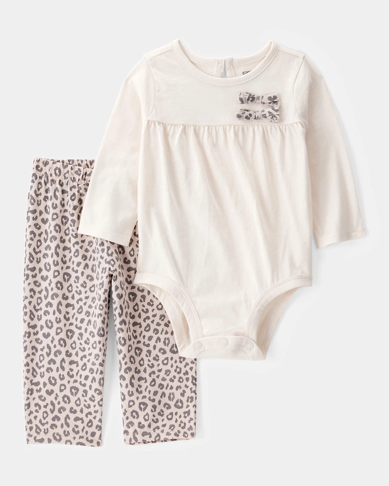 Baby Girl 2-Piece Long-Sleeve Bodysuit & Pull-On Leopard Pants