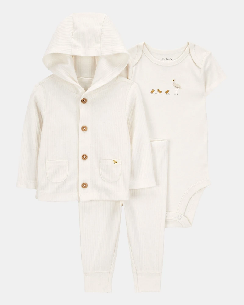 Baby 3-Piece Chick Little Cardigan Set - Ivory