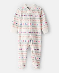 Baby Girl Fair Isle Fleece Long-Sleeve Loose Fit Sleep & Play Pajamas