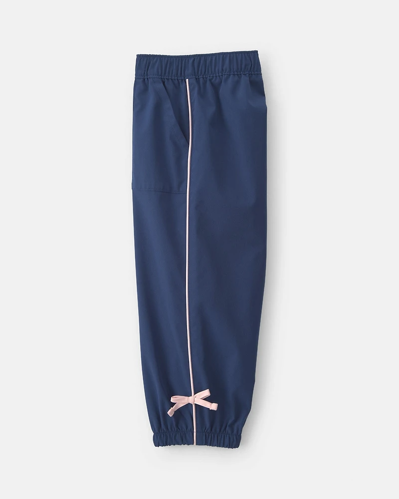 Girls Toddler Girl Bow-Cuff Poplin Joggers - Navy Blue