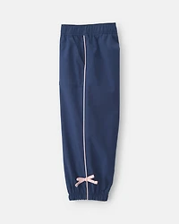 Girls Toddler Girl Bow-Cuff Poplin Joggers - Navy Blue