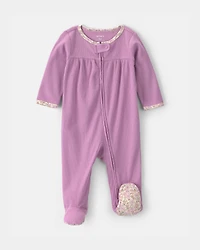 Baby Girl Floral-Trim 2-Way Zip Snug Fit Sleep & Play Pajamas - Pink
