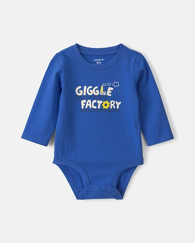 Baby Boy 'Giggle Factory' Long-Sleeve Graphic Bodysuit - Blue