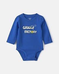 Baby Boy 'Giggle Factory' Long-Sleeve Graphic Bodysuit - Blue
