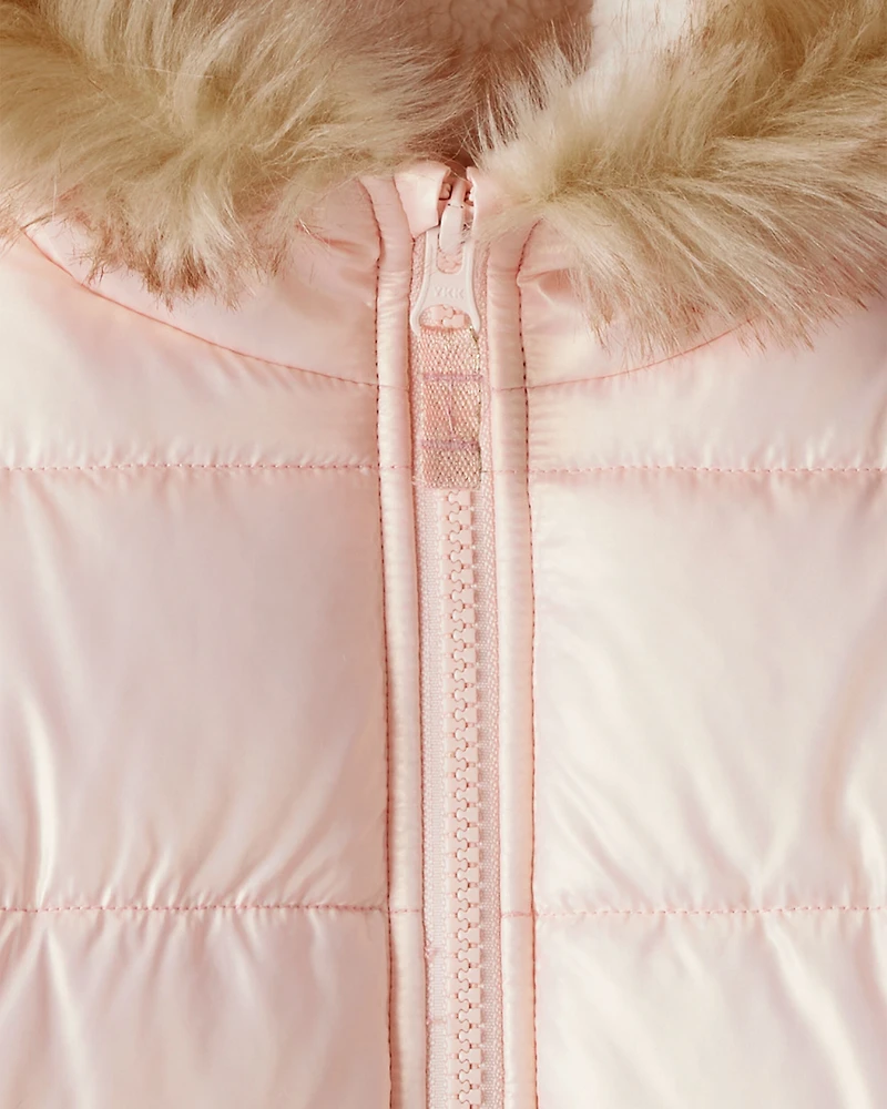 Toddler Girl Hooded Heavyweight Winter Jacket - Pink