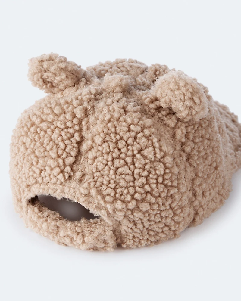 Toddler Bear Sherpa Baseball Hat - Tan