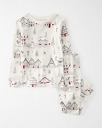Toddler Organic Cotton Pajamas Set in Winter Village Print