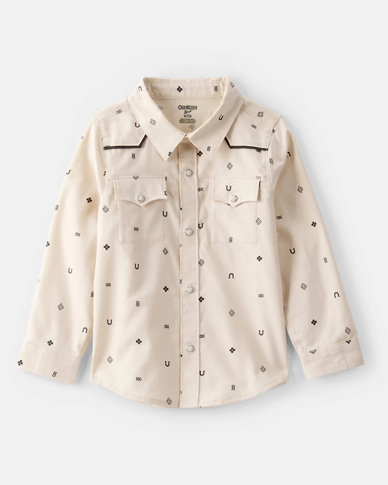 Toddler Boy Western Print Cotton Long-Sleeve Button-Down Shirt - Ivory