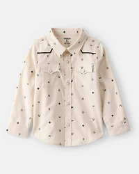 Toddler Boy Western Print Cotton Long-Sleeve Button-Down Shirt - Ivory