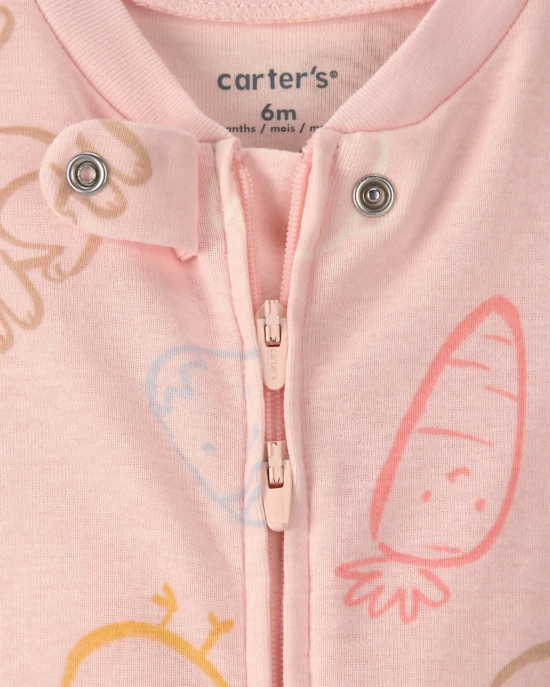 Baby Girl Easter 100% Cotton 2-Way Zip Sleep & Play Pajama - Pink