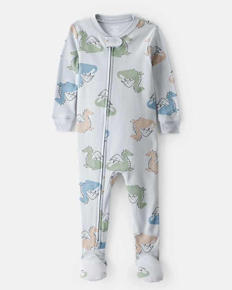 Toddler Boy Dragon 100% Cotton Long-Sleeve 1-Piece Pajamas - Blue