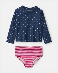 Baby Girl 2-Piece American Flag Rashguard Swimsuit Set - Red/White/Blue
