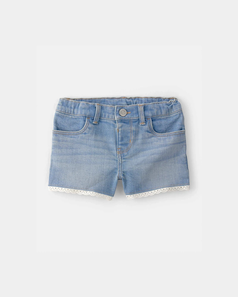 Toddler Girl Eyelet Trim Denim Shorts - Light Wash
