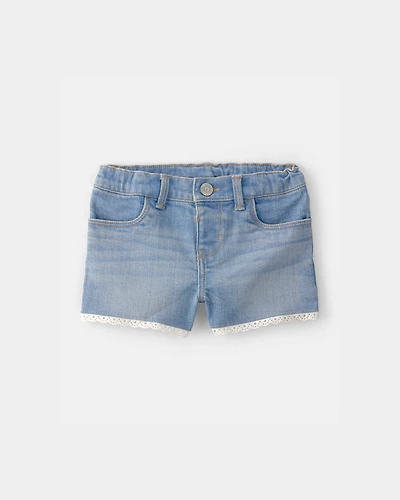 Toddler Girl Eyelet Trim Denim Shorts - Light Wash